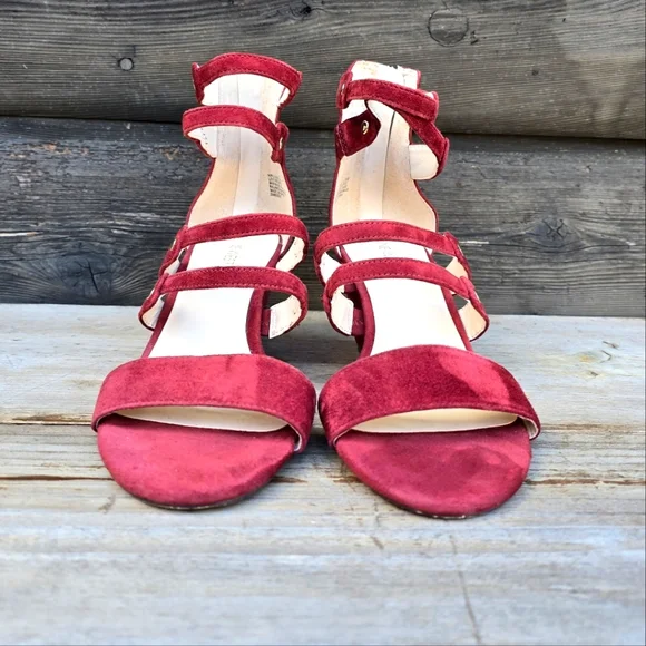 Nine West NEW!! Willison Red Wine Seude, Gold Studded Caged, Wedge Sandal. 9.5M - Picture 9 of 15
